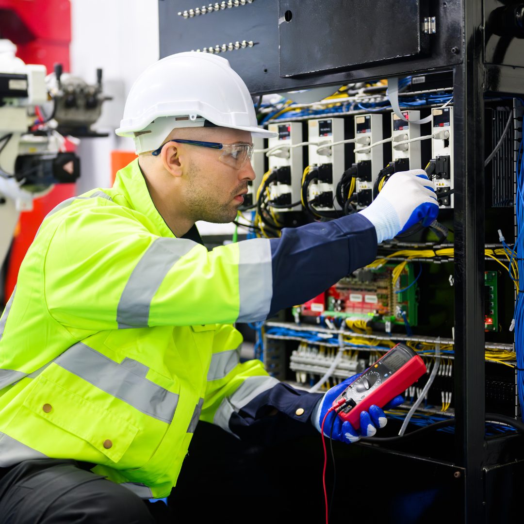 Technician working on an industrial electrical Services.