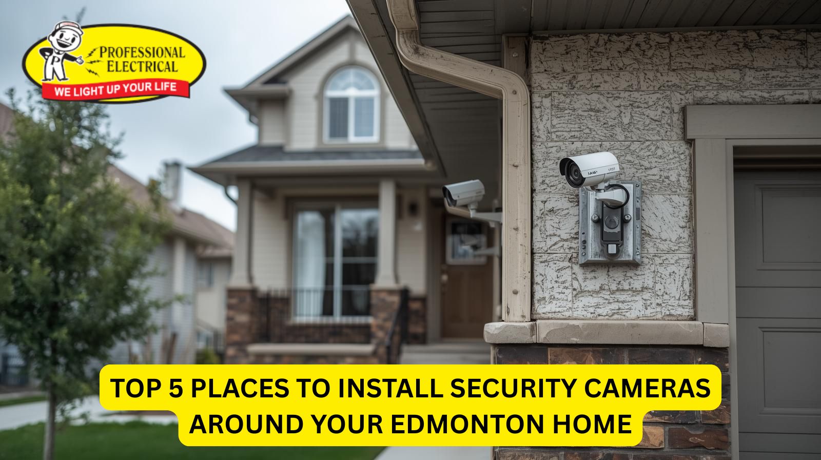 Home security camera installation in Edmonton house exterior for residential surveillance system protection
